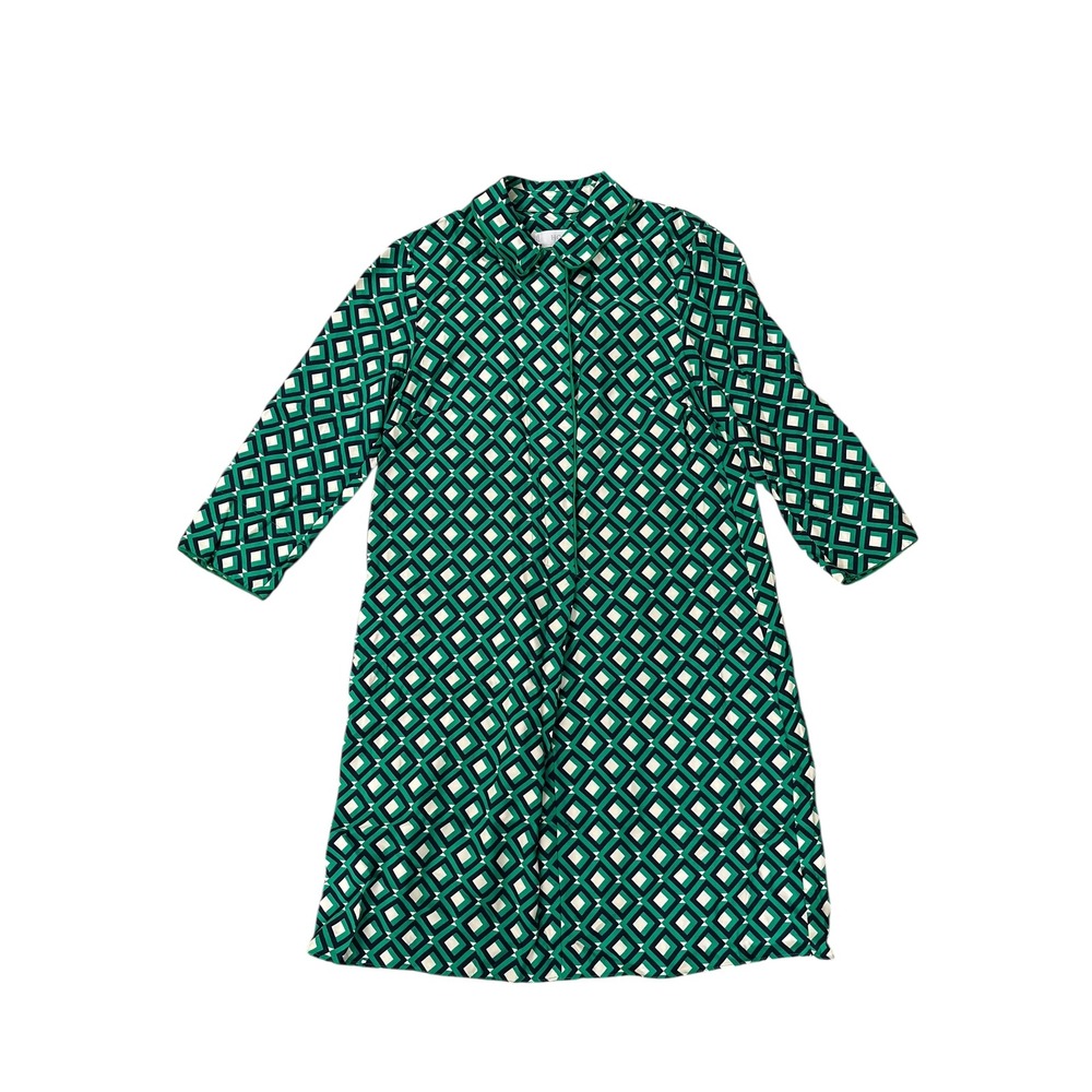 Hobbs London Emberly Geometric Diamond Print Shirt Dress Green Size‎ 4 Career